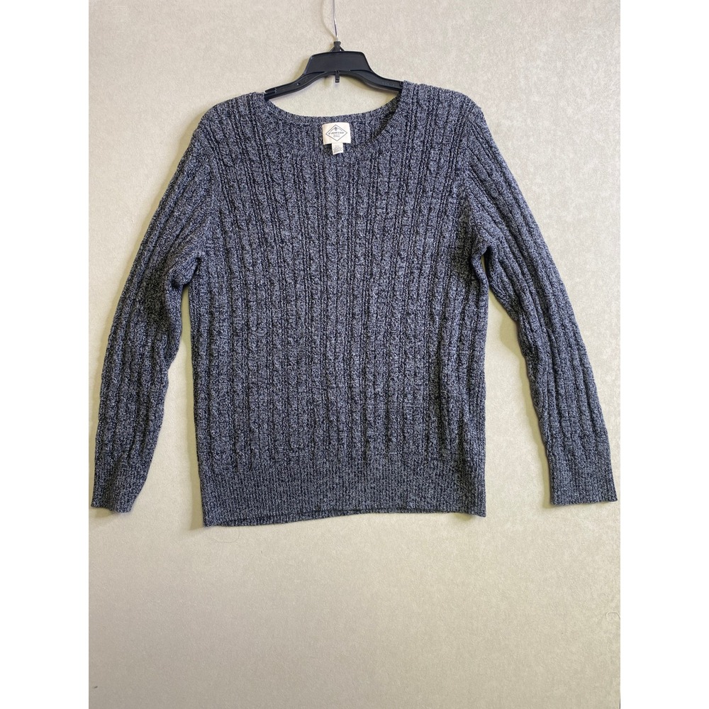 St Johns Bay Womens XXL Gray Marled Cable Knit Cotton Blend Crew Neck Sweater